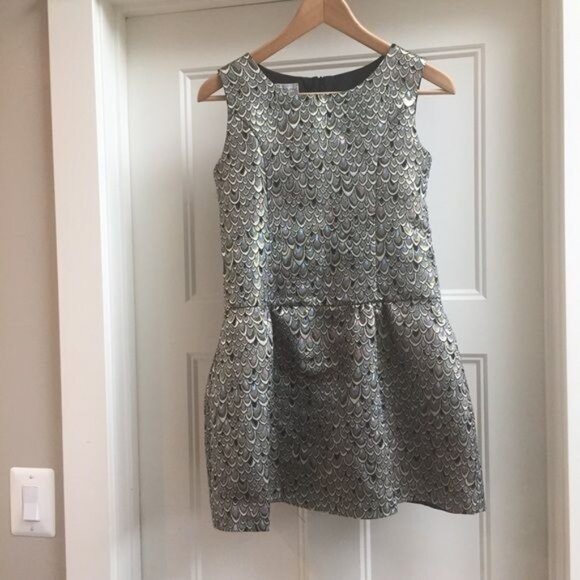 Pippa & Julie Dress Girls 14 Metallic Drop Waist Shift Mini Festive Sleeveless - Picture 1 of 6